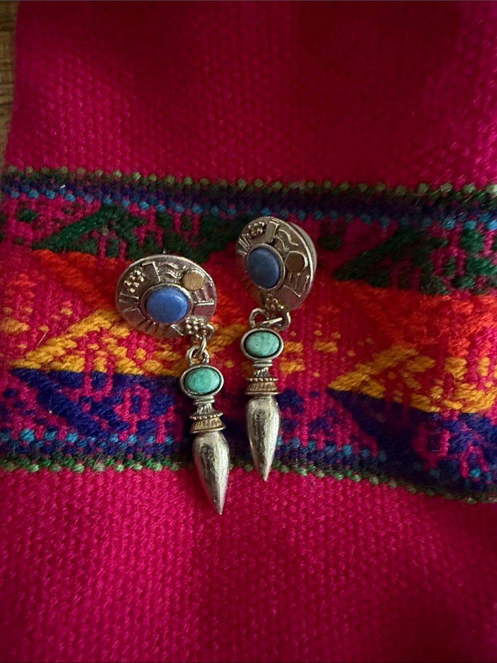 Southwest faux turquoise pierced dangle drop earrings
